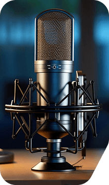 A condenser microphone in a shock mount