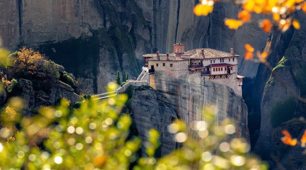 A monastery perched on a cliffside